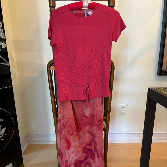 Anne Klein Print Skirt and Raspberry Top Set